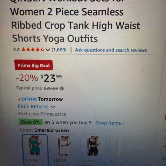 Emerald Green Seamless Ribbed Set - Picture 2 of 6